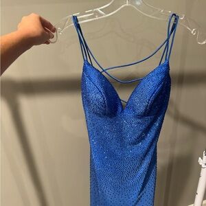 Sherri Hill Blue Bodycon Dress with Plunge Neckline